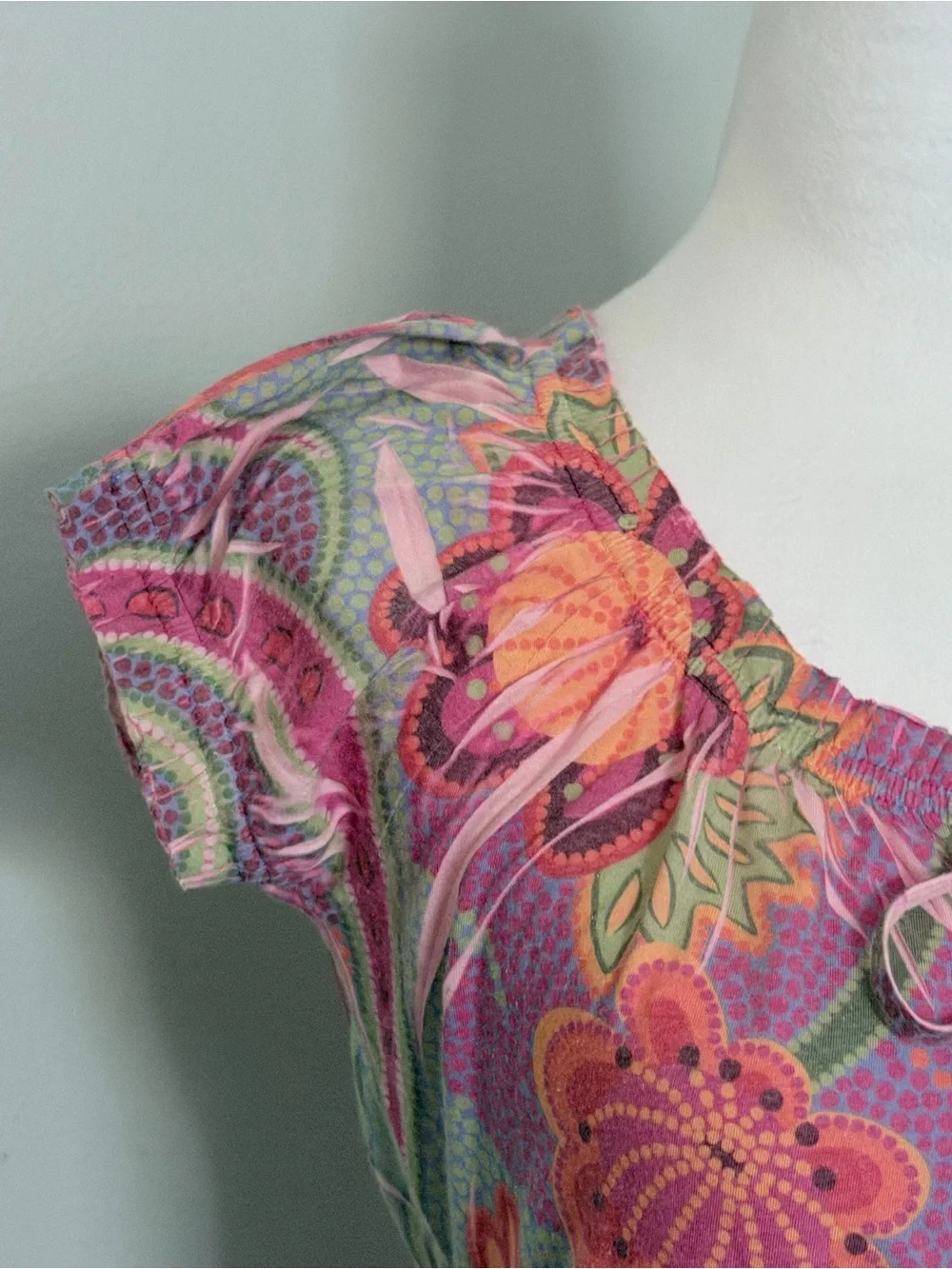 Vintage Y2K Yukiko Paisley Floral Tie Neck Boho Stretch Top Medium
